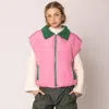 Truedames Zip-up Shearing Collar Puffer Vest In Pink