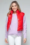 Truedames Zip Up Turtleneck Shiny Quilted Vest In Red