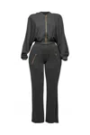 Truedames Zipper Closure Hoodie Jacket & Pants Set In Black
