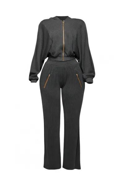 Truedames Zipper Closure Hoodie Jacket & Pants Set In Black