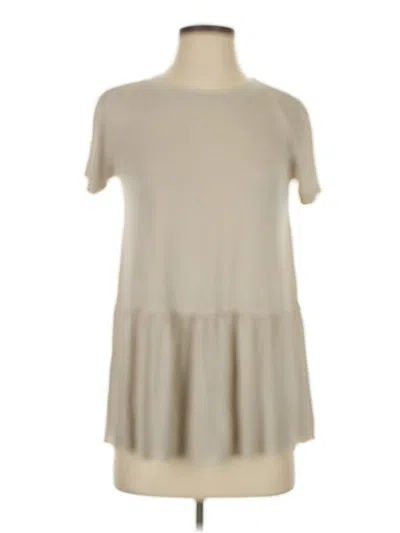 Pre-owned Truly Madly Deeply Short Sleeve Top Tan Mock Neckline Tops In Brown