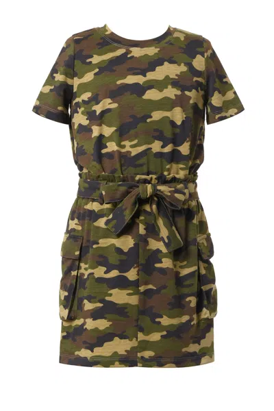 Truly Me Kids' Big Girl's Short Sleeve Camo Dress With Cargo Pocket And Sash In Green