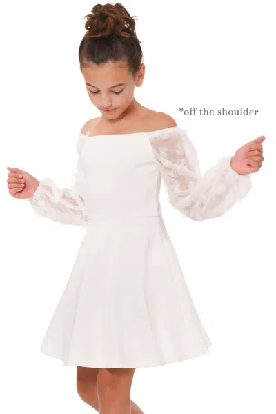 Truly Me Kids' Big Girls 3d Floral Long Sleeve Skater Dress In White