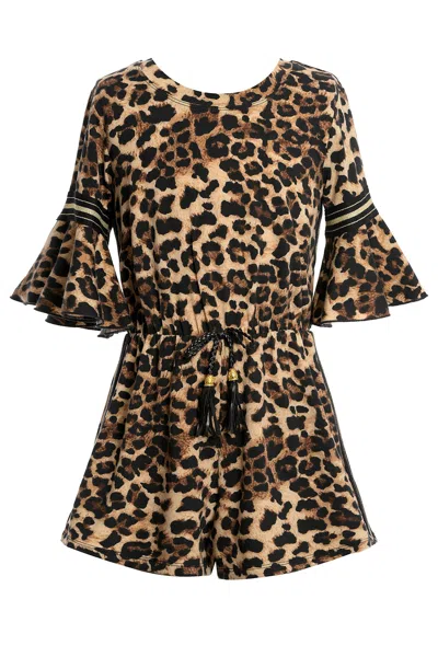 Truly Me Kids' Big Girls Animal Print Ruffled Romper In Brown