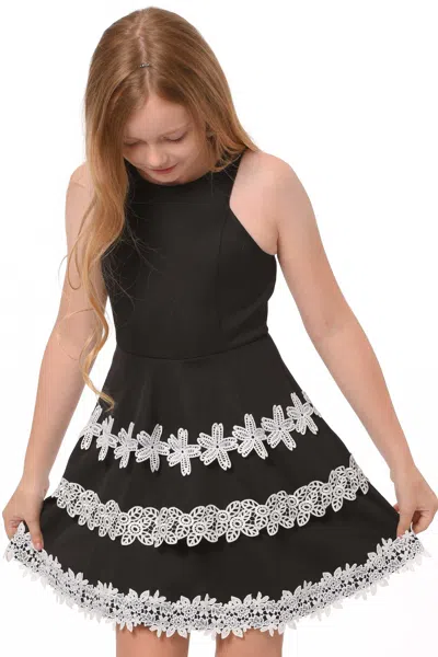 Truly Me Kids' Big Girls Crochet Halter Neck Fit & Flare Party Dress In Black