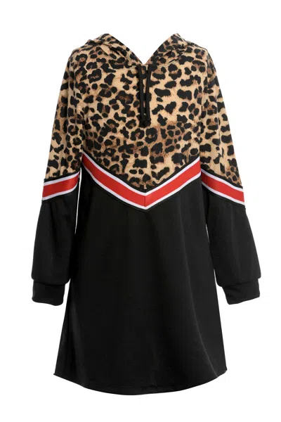 Truly Me Kids' Big Girls Hooded Animal Print Sweatshirt Dress In Black