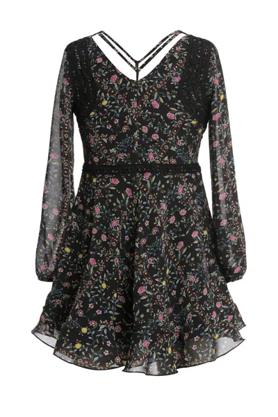 Truly Me Kids' Big Girls Long Sleeve Casual Floral Chiffon Dress In Black