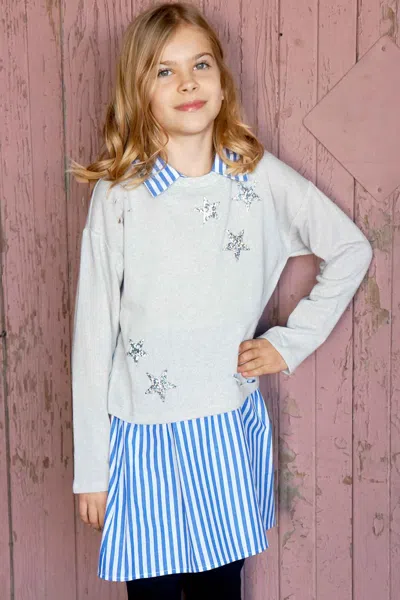 Truly Me Kids' Big Girls Long Sleeve Fake Two Piece Shirt Dress In Multi