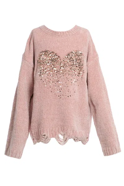 Truly Me Kids' Big Girls Sequin Heart Sweater In Pink