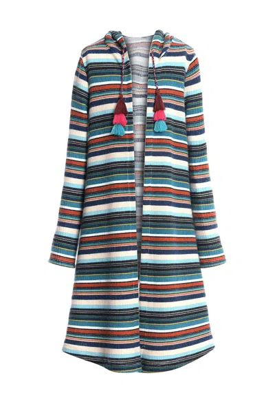 Truly Me Kids' Big Girls Striped Knit Long Hoodie Cardigan In Multi