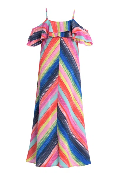 Truly Me Kids' Big Girls Tween Girls Rainbow Stripe Ruffle Maxi Slip Dress In Multi