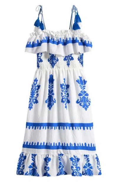 Truly Me Kids'  Border Print Ruffle Dress In Blue