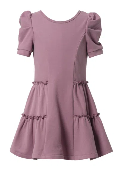 Truly Me Kids' Fit & Flair Side Tiered Skirt With Pleated Sleeves In Pink