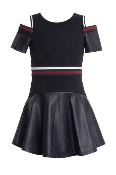 Truly Me Kids' Girls Fit And Flare Cold Shoulder Leather Dress In Black
