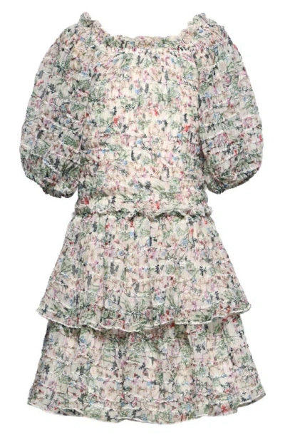 Truly Me Hannah Banana Kids' Puff Sleeve Tiered Dress In Ivory Multi