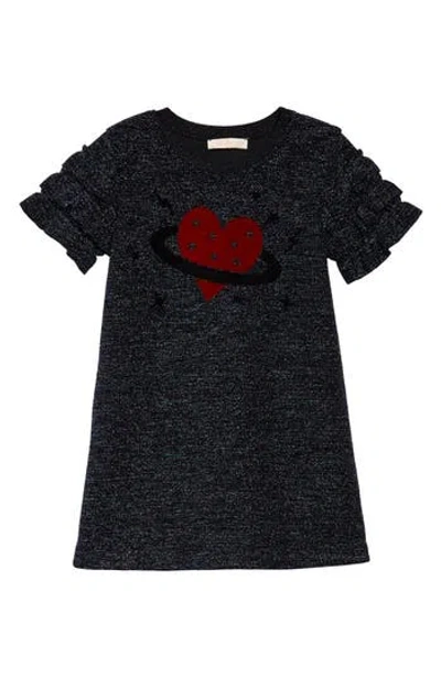 Truly Me Kids'  Heart Planet Glitter Dress In Charcoal