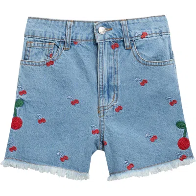 Truly Me Kids' Cherry Embroidered Jean Shorts In Blue