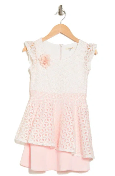 Truly Me Kids' Colorblock Cap Sleeve Lace Dress In Pink Multi