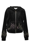 Truly Me Kids' Crystal Flame Velour Zip-up Hoodie In Black