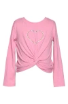 Truly Me Kids' Crystal Heart Rib Top In Pink