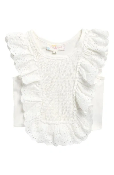 Truly Me Kids' Eyelet Ruffle Smocked Top In White