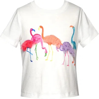 Truly Me Kids' Flamingo Embellished Graphic T-shirt In White