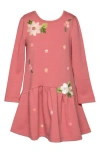 TRULY ME TRULY ME KIDS' FLORAL EMBROIDERED LONG SLEEVE COTTON BLEND DRESS