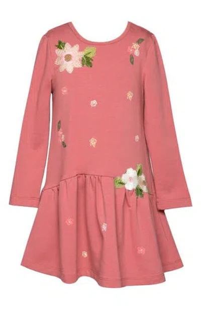 TRULY ME TRULY ME KIDS' FLORAL EMBROIDERED LONG SLEEVE COTTON BLEND DRESS