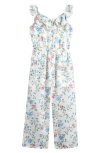 Truly Me Kids' Floral Eyelet Jumpsuit In White Multi