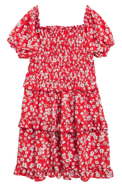 Truly Me Kids' Floral Ruffle Tiered Sundress In Red