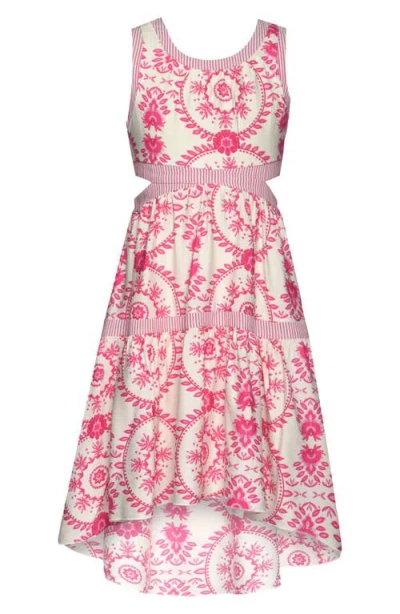 Truly Me Kids' Floral Side Cutout High Low Dress In Multi