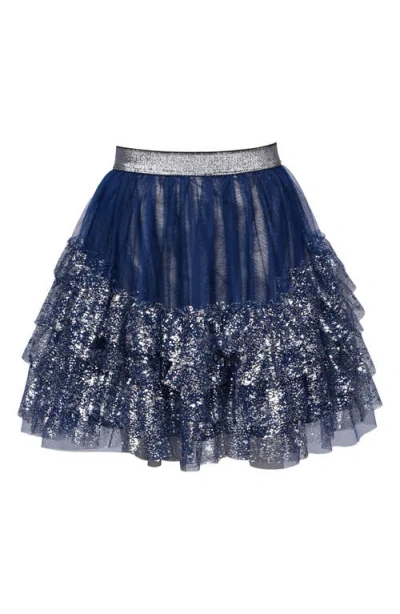 Truly Me Kids' Foiled Tiered Tutu In Navy Silver