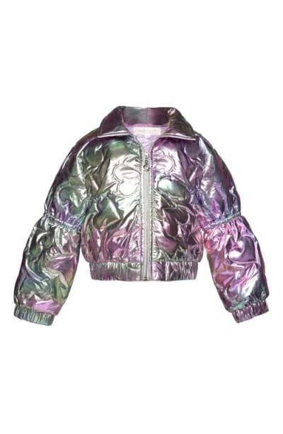 Truly Me Kids' Heart Quilt Metallic Puffer Jacket In Multi
