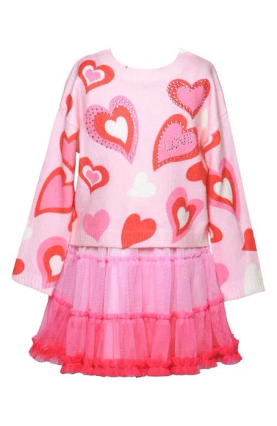 Truly Me Kids' Heart Tutu Dress In Pink Multi