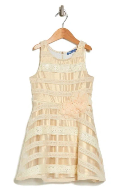 Truly Me Kids' Lace & Faux Leather Dress In Ivory-gold