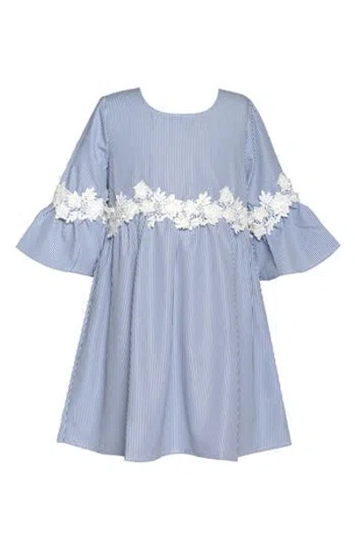 Truly Me Kids' Lace Trim Bell Sleeve Dress In Blue