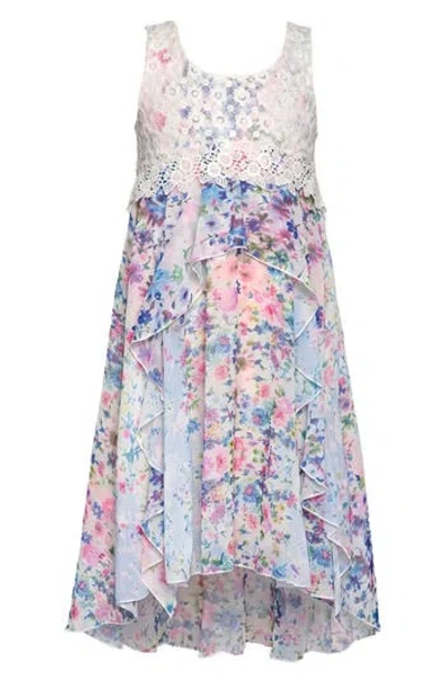 Truly Me Kids' Lace Trim High-low Dress In White Multi