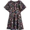 Truly Me Kids' Metallic Floral Flutter Sleeve Fit & Flare Dress In Black Multi
