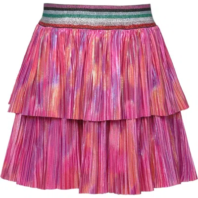 Truly Me Kids' Metallic Tiered Skirt In Pink Multi