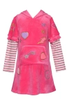 Truly Me Kids' Patchwork Hooded Velour Dress In Pink