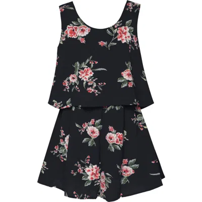 Truly Me Kids' Popover Romper In Black Multi