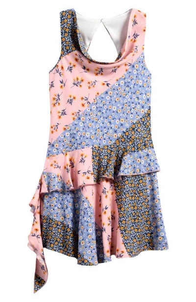 Truly Me Kids' Ruffle Cowl Neck Dress In Pink Multi