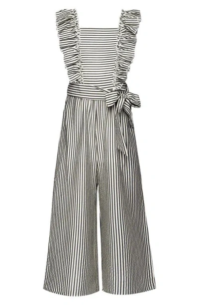 Truly Me Kids' Stripe Ruffle Jumpsuit In Black