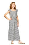Truly Me Kids' Stripe Ruffle Jumpsuit In Cream/black
