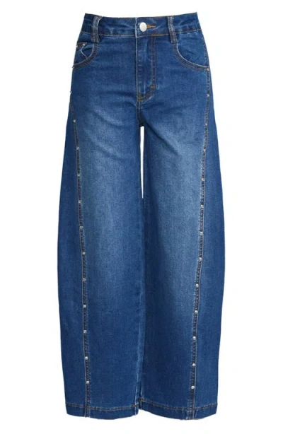 Truly Me Kids' Studded Outseam Barrel Leg Jeans In Blue