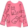 Truly Me Kids' Textured Cat Sweater In Pink