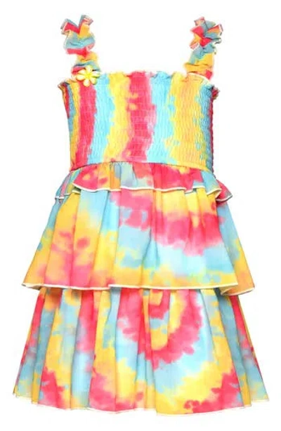 Truly Me Kids' Tie Dye Smocked Dress In Pnk Multi