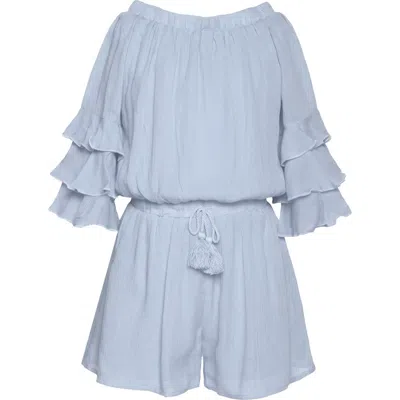 Truly Me Kids' Tiered Ruffle Sleeve Romper In Blue