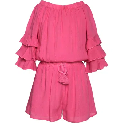 Truly Me Kids' Tiered Ruffle Sleeve Romper In Red