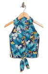 TRULY ME TRULY ME KIDS' TROPICAL SLEEVELESS TIE FRONT TOP